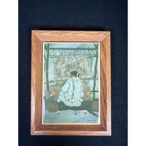 Jeanie Barber Native American Woman Weaving Art Tile Framed Kimberly Enterprises